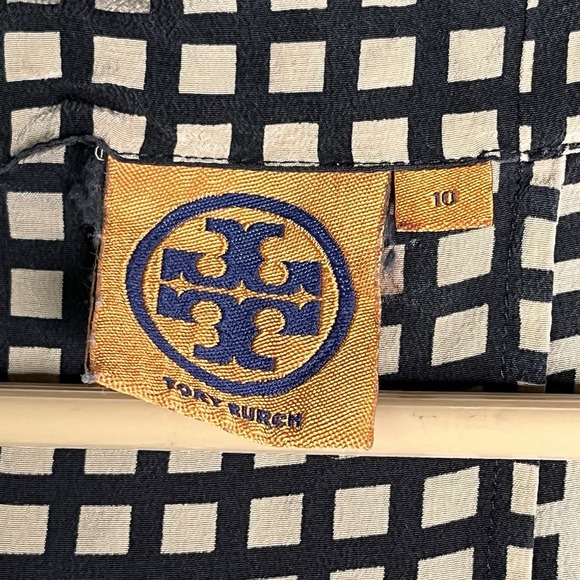 Tory Burch Silk Top Size 10 Sleeveless Bow Tie Neck Geometric Chic Office - Picture 7 of 9